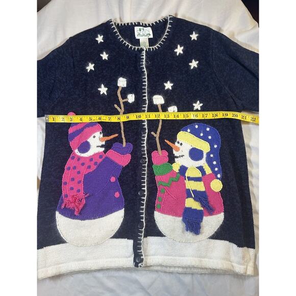 Quacker Factory Snowman Christmas Winter Sweater Cardigan Womens Size Large - Picture 11 of 13